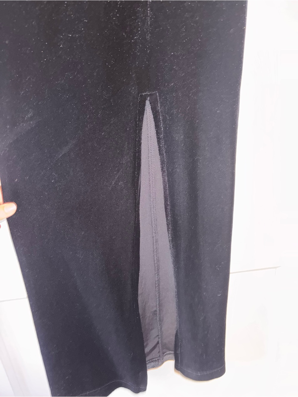 Vintage 90s Short Sleeve Sheer Bodycon Velvet Formal Midi Dress Slit Black 8 - Picture 3 of 7
